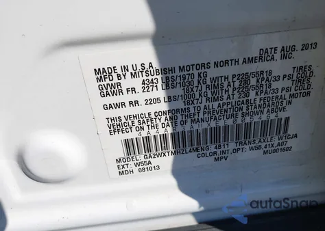 2014 Mitsubishi Outlander Sport Es from USA, damaged, VIN 4A4AR3AUXEE005464